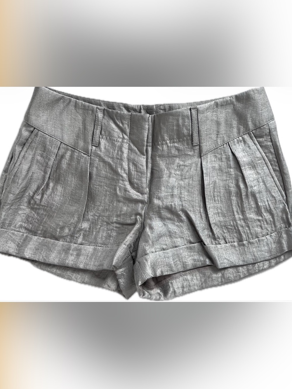 Express Silver Rayon/Nylon Shimmer Cuffed Shorts with Front pleats Size 2